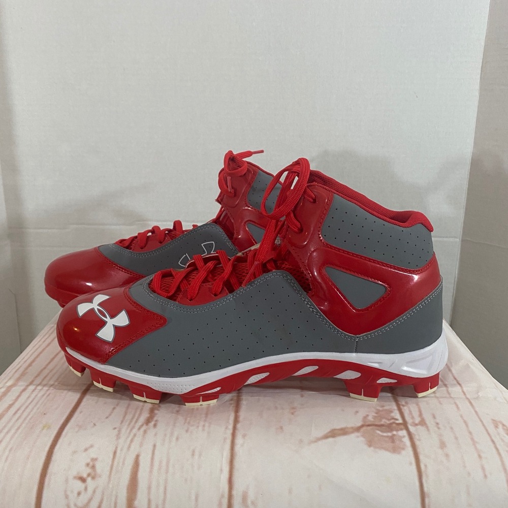 Under Armour Spine Baseball Cleats Mens 11 Red Grey MLB Authentic